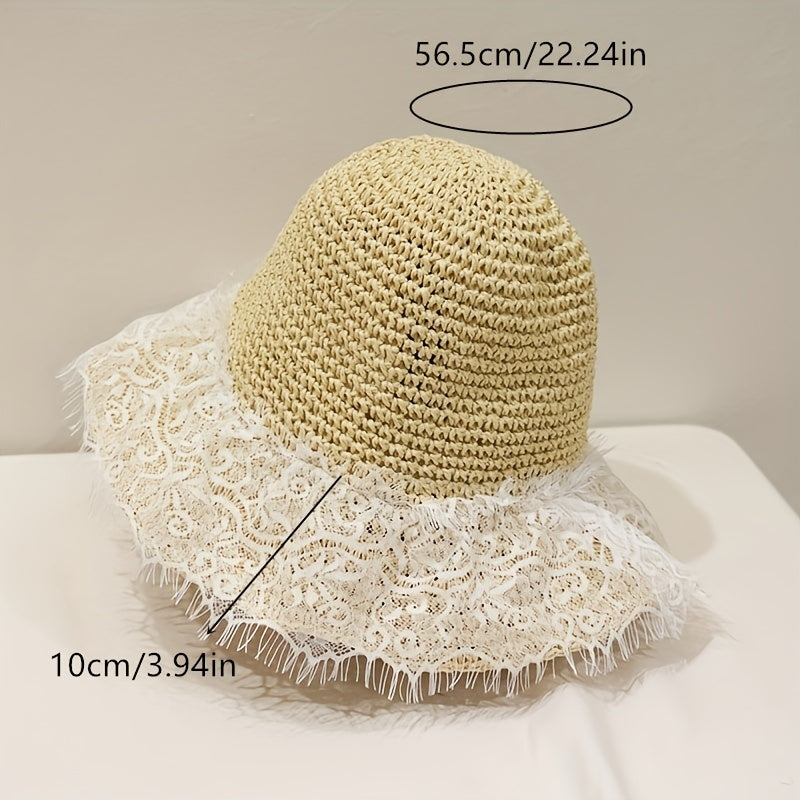 Foldable Lace Sun Hat Wide Brim Hollow Crochet Straw Hat