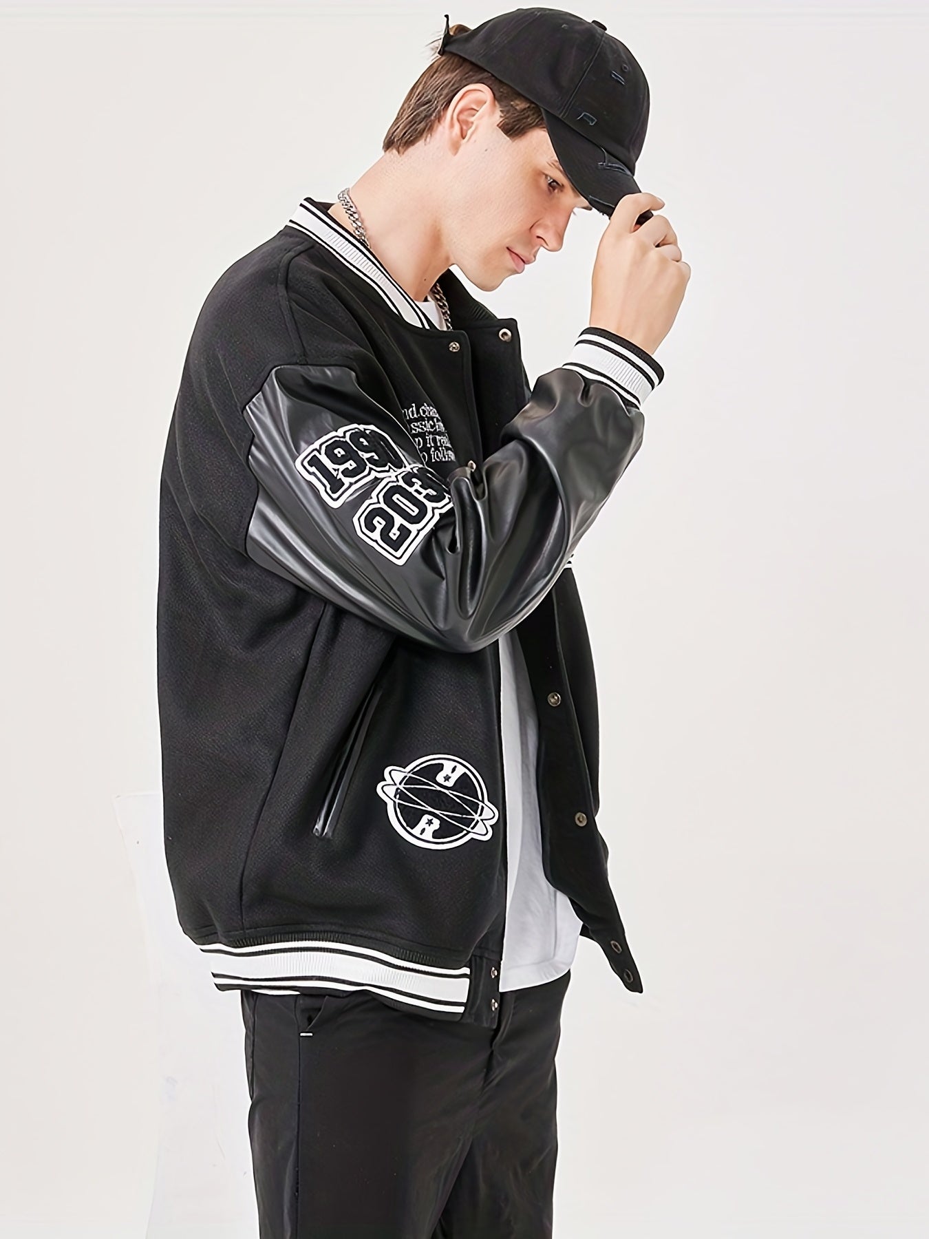 Varsity PU Jacket Men's Vintage Style Letter Print