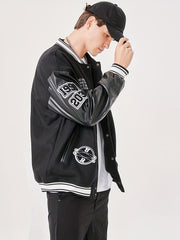 Varsity PU Jacket Men's Vintage Style Letter Print