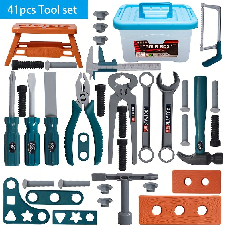 Kids Pretend Play Tool Set with Toy Drill and Storage Box Construction Kit