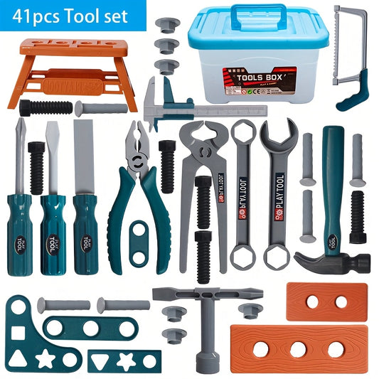 Kids Pretend Play Tool Set with Toy Drill and Storage Box Construction Kit