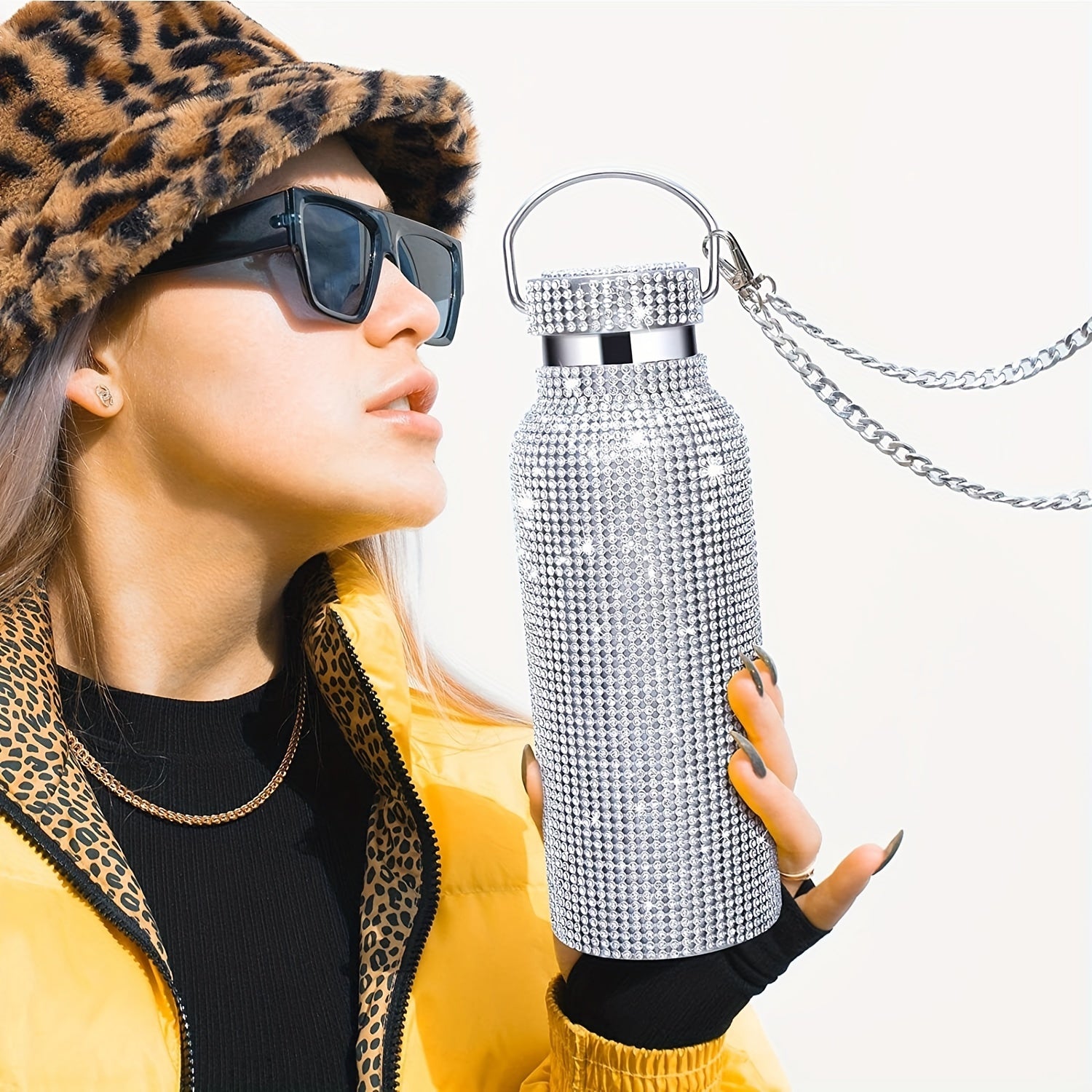 500ml Bling Stainless Steel Insulated Water Bottle 18oz Vacuum Flask