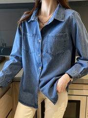 Loose Fit Long Sleeves Denim Shirt with Lapel