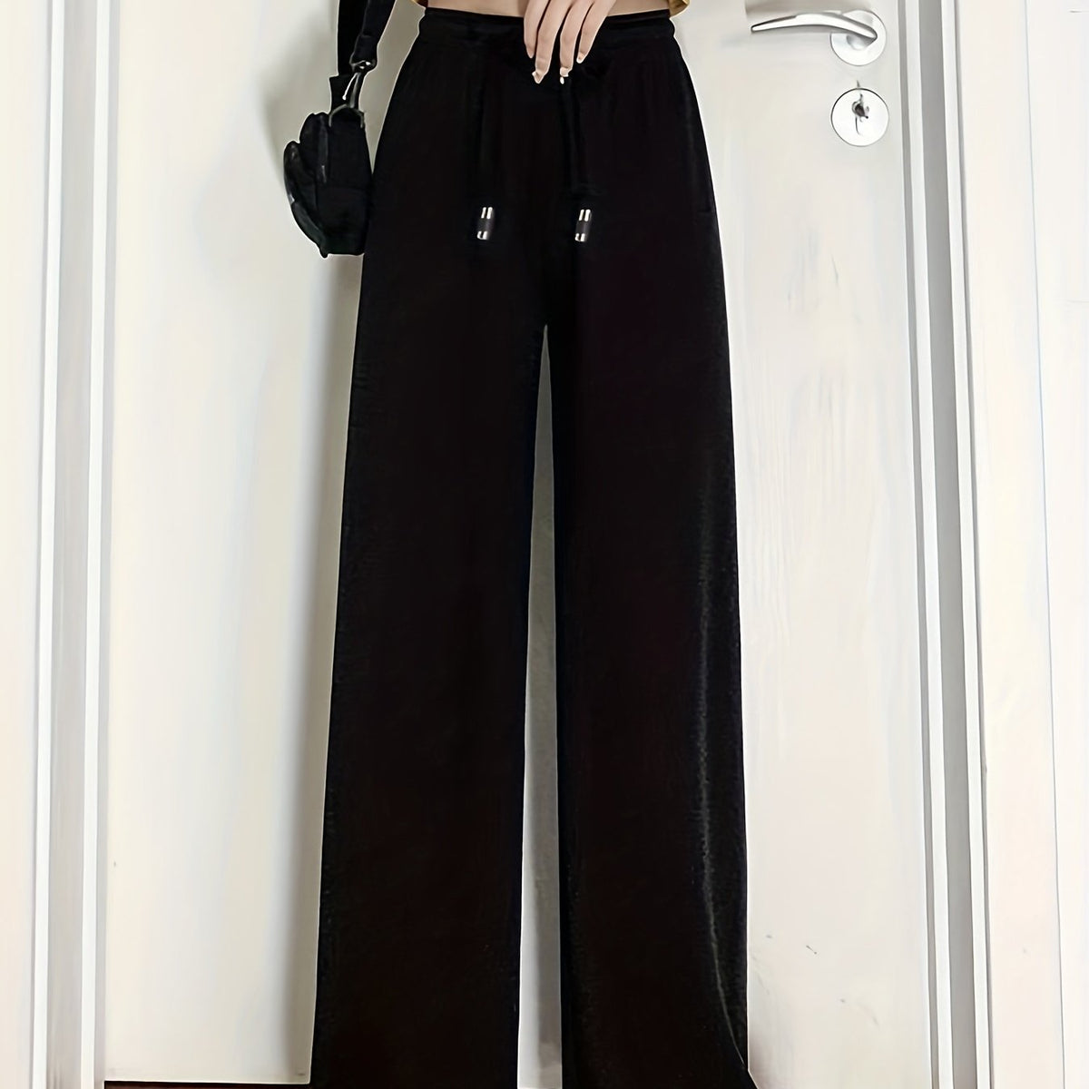 Wide Leg Drawstring Elastic Casual Pants Women's Athleisure