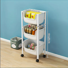 1pc Plastic Rolling Cart With Handle Storage Trolley Movable Storage Rack