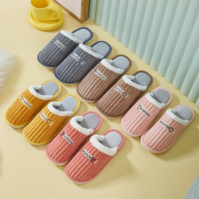 Plush Lined Slippers Cozy & Warm Slip On Closed Toe Flat Shoes