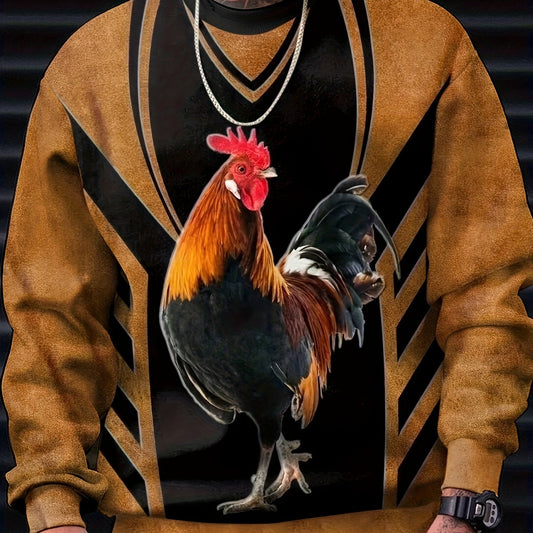 Rooster Print Men's Graphic Sweatshirt Loose Pullover