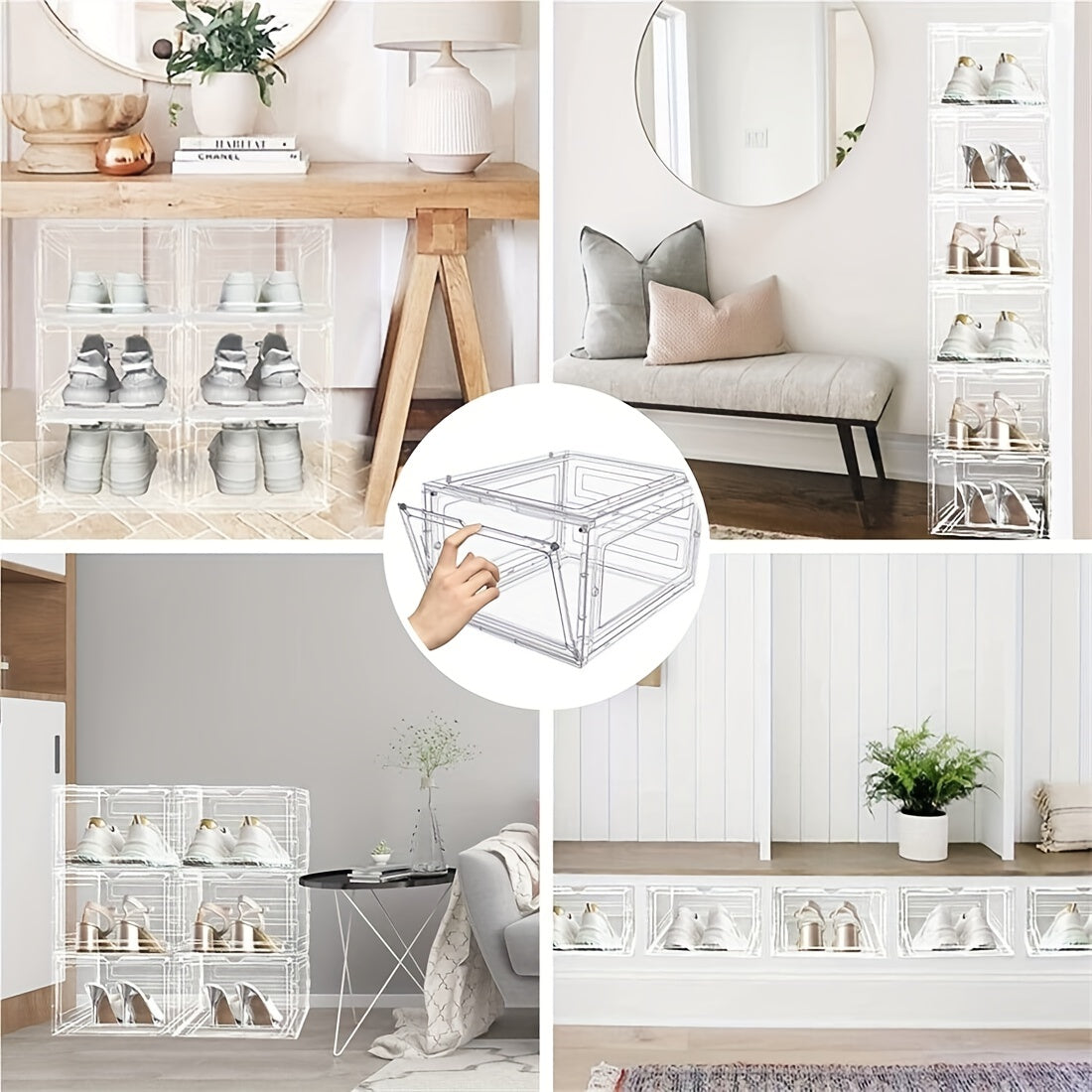 6pc Plastic Transparent Shoe Storage Boxes with Door