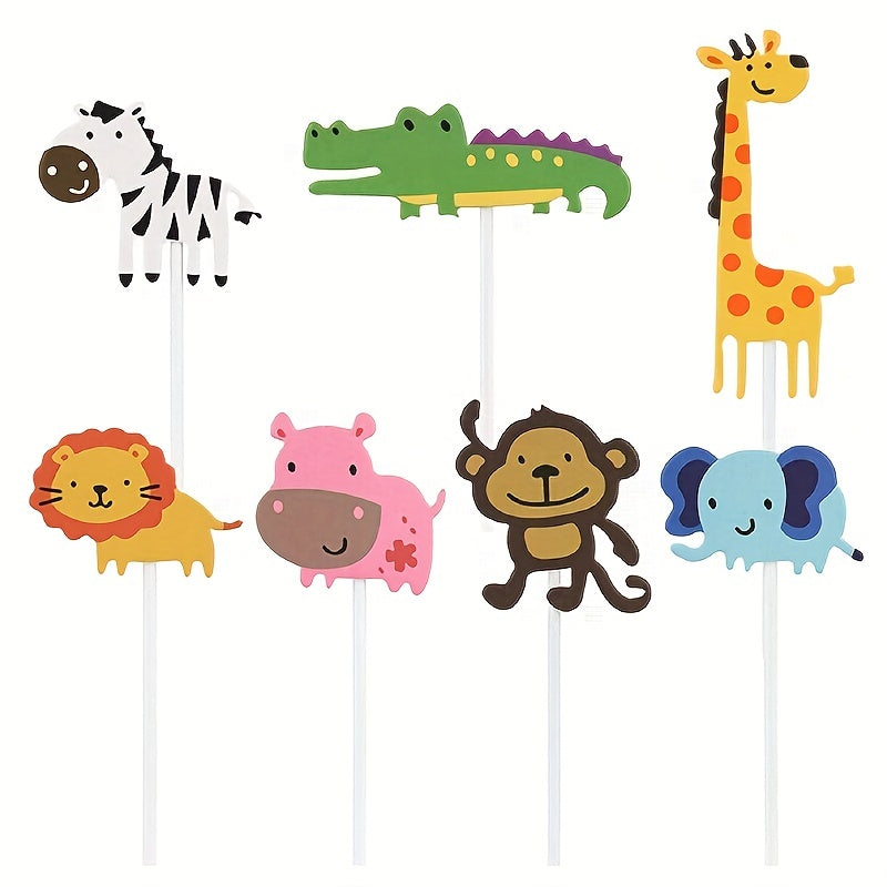7pcs Animal Cake Insert Card Set for Baby Birthday Party Decoration