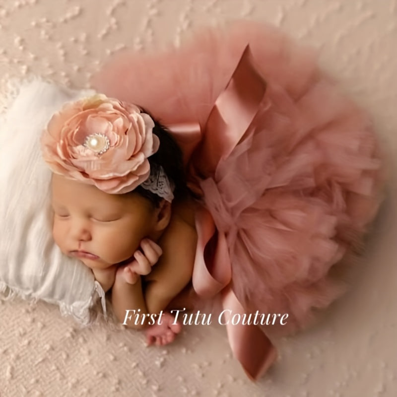 Pink Newborn Tutu Skirt & Headband Set 1st Birthday Photoshoot Prop