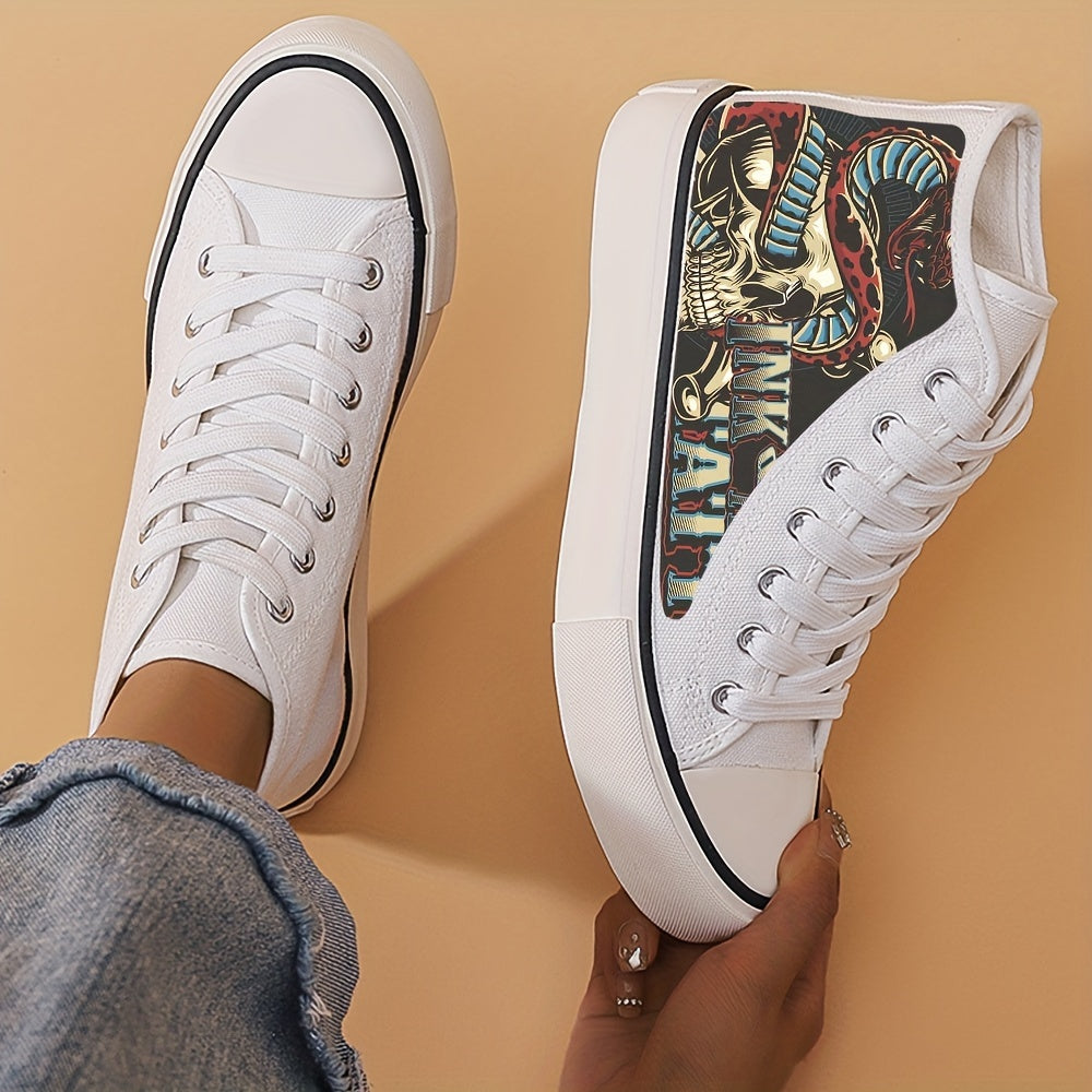 Lightweight Skull & Snake High Top Canvas Sneakers