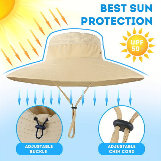 UPF50 Wide Brim Men's Sun Hat Waterproof Bucket Hat