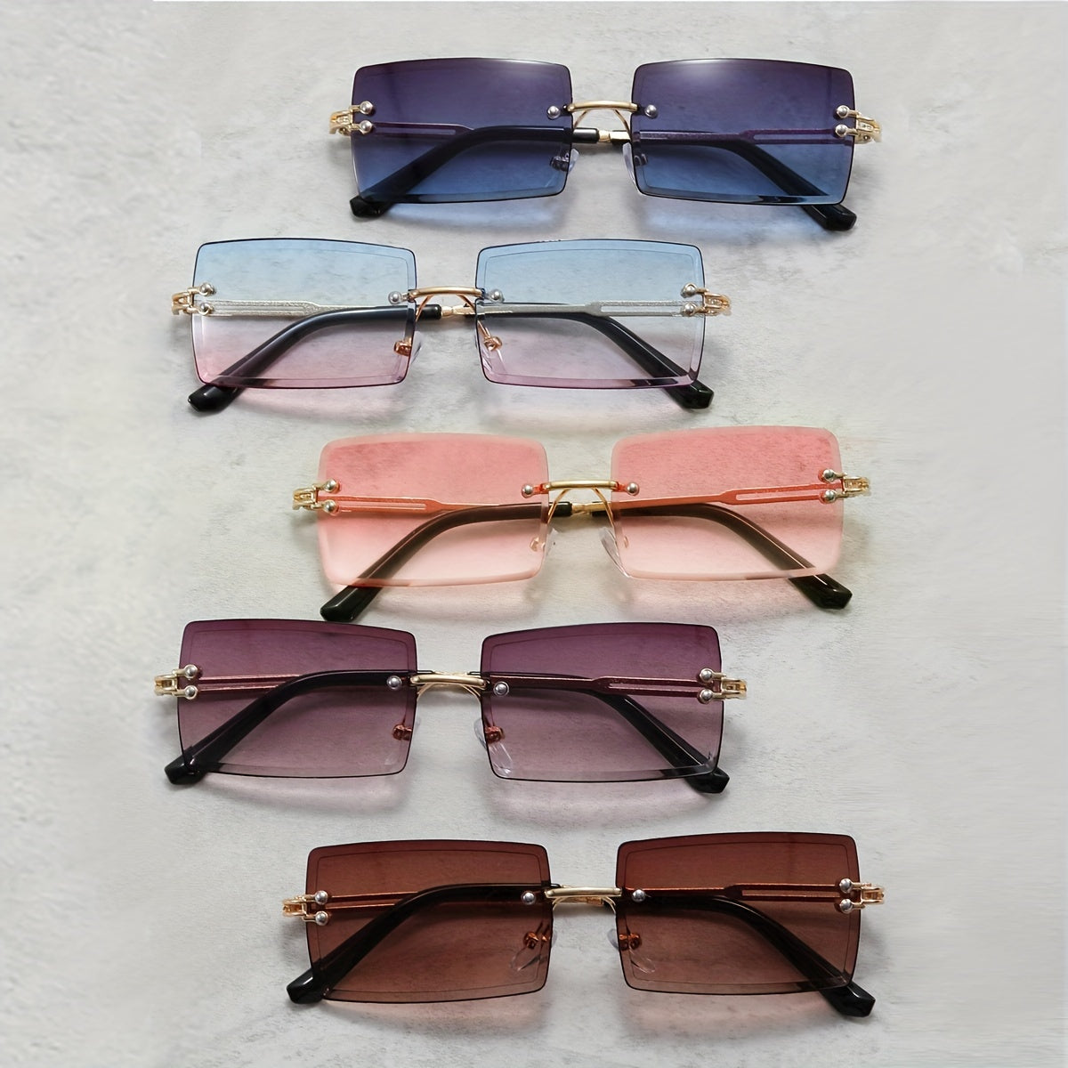5 Pairs Men's Rimless Sunglasses UV Resistant for Holiday Outdoor Travel