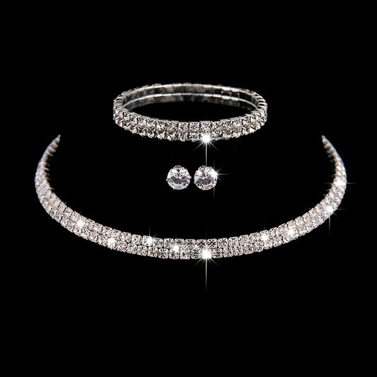Zircon Bridal Jewelry Set: Necklace, Earrings, Bracelet