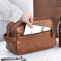 British Style Men's Cosmetic Bag Travel Toiletry PU Leather Bathroom Kit