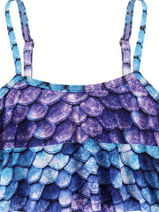 2pcs Toddler Girls Ruffle Trim Fish Scales Top Bikini Swimsuit