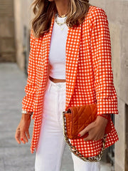  Plaid Print Long Sleeve Blazer