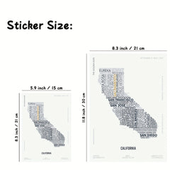 California State Letter Map Sticker Kids Room Art A5 A4