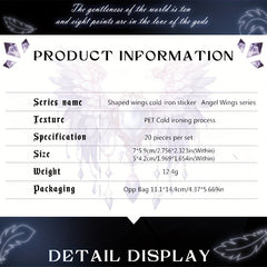 20pcs Angel Wings Theme Stickers Shimmery Glitter Self-adhesive PET Plastic