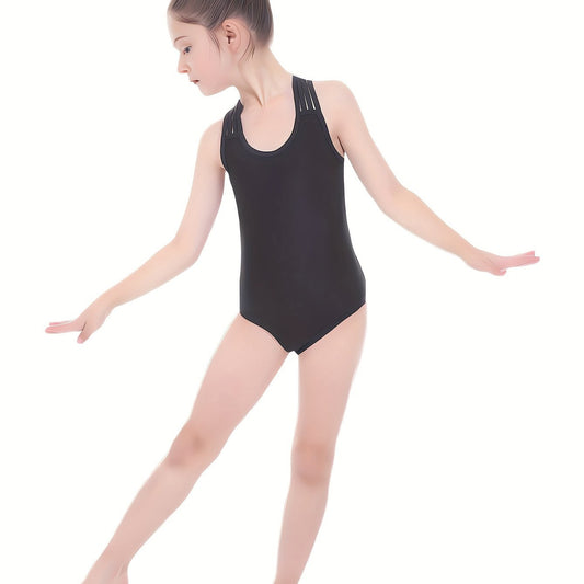 Solid Halter Neck Sleeveless Gymnastics Romper Girls Leotard