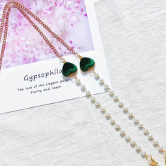Velvet Double Heart Pendant Mask Chain with Faux Pearl Detail
