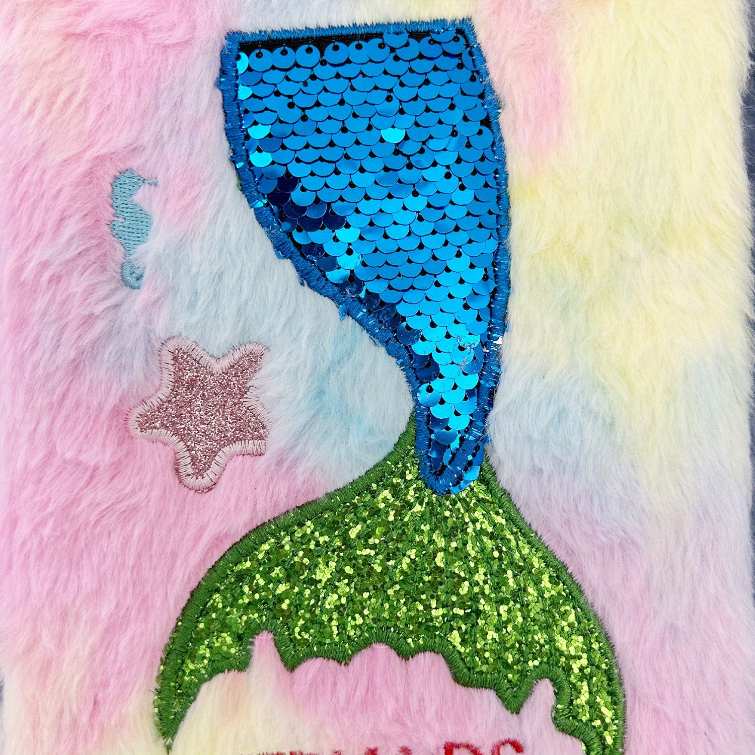 Mermaid Tail Plush Notebook A5 Wide Grid 80 Sheets Soft Furry Cover