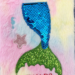 Mermaid Tail Plush Notebook A5 Wide Grid 80 Sheets Soft Furry Cover