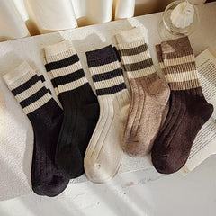 5 Pairs Striped Crew Socks Women's Stockings