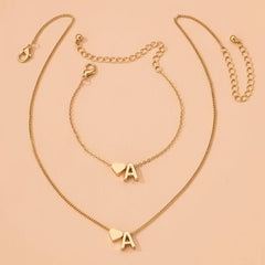 26 Letters Pendant Necklace & Chain Bracelet Set for Women & Girls