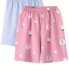 2 Pack Women's Plus Size Peach & Rabbit Print Pajama Bottoms Set