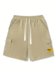 Men's Comfy Cargo Shorts Smile Solid Stretch Elastic Waist Drawstring Shorts