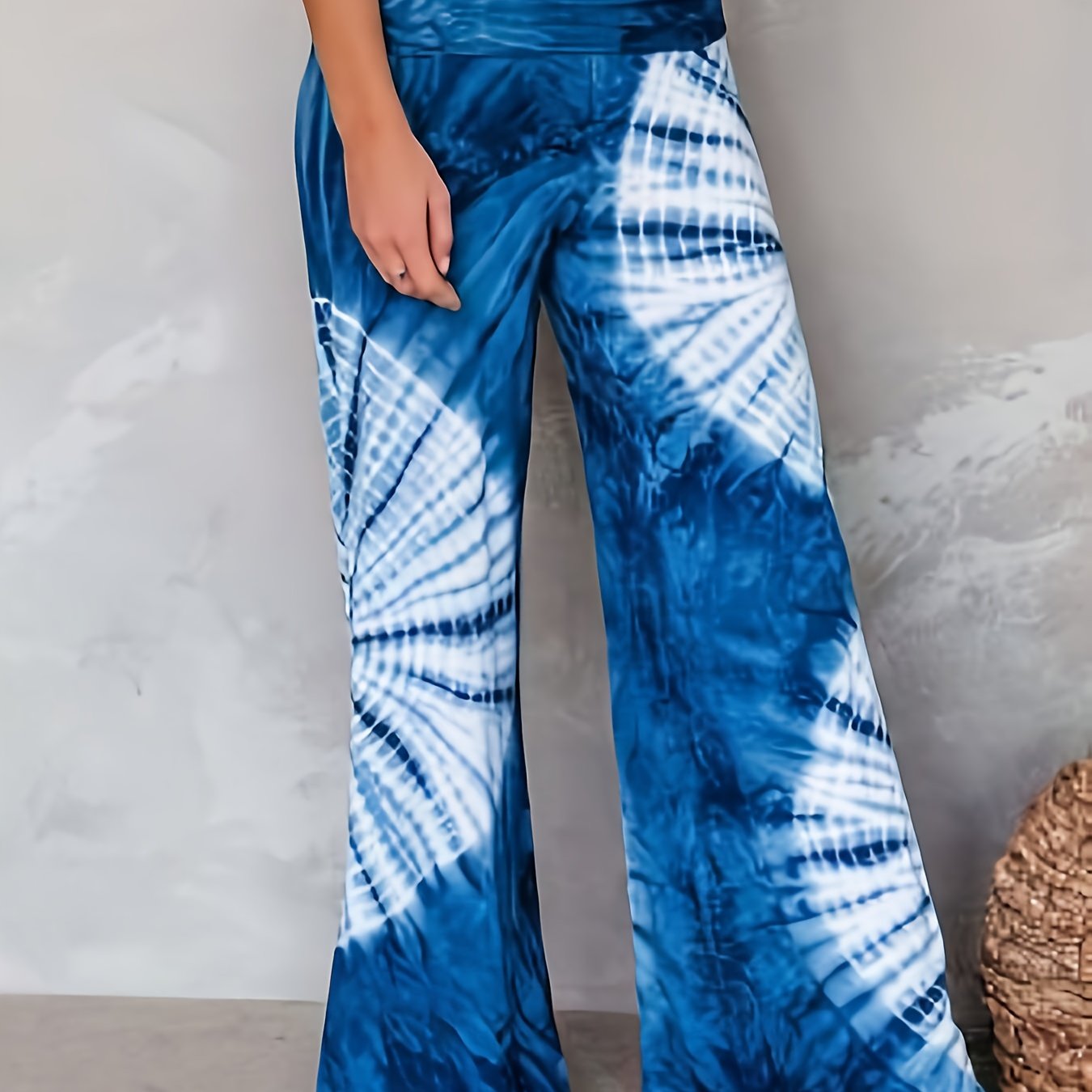  Tie Dye Ruched High Rise Wide Leg Pants