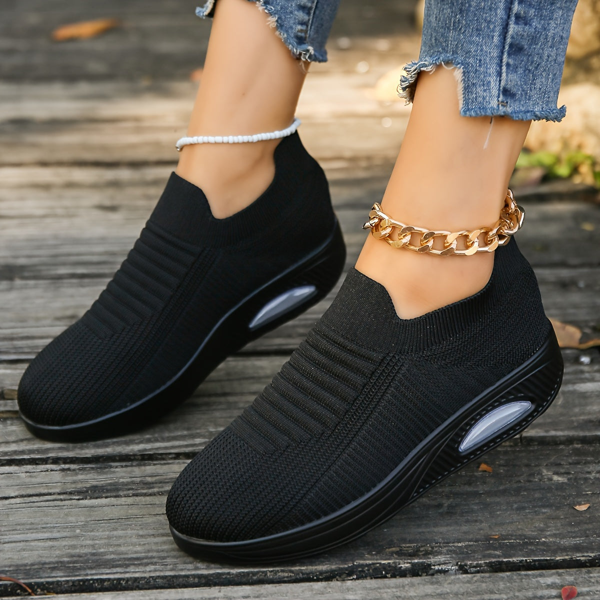 Women's Air Cushion Chunky Sneakers Breathable Slip-On Walking Shoes