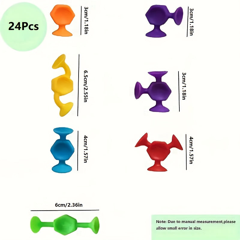 24pcs Suction Cup Sensory Toys Soft Texture Window Building Toys