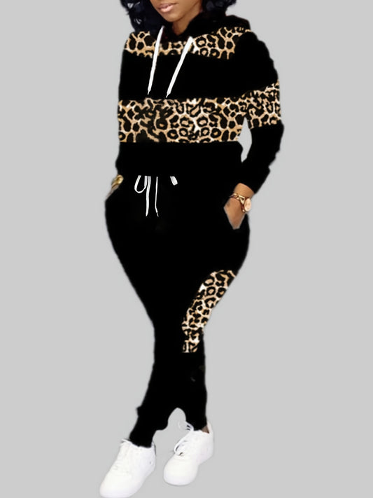  Leopard Print Hooded Sweatshirt & Joggers Set
