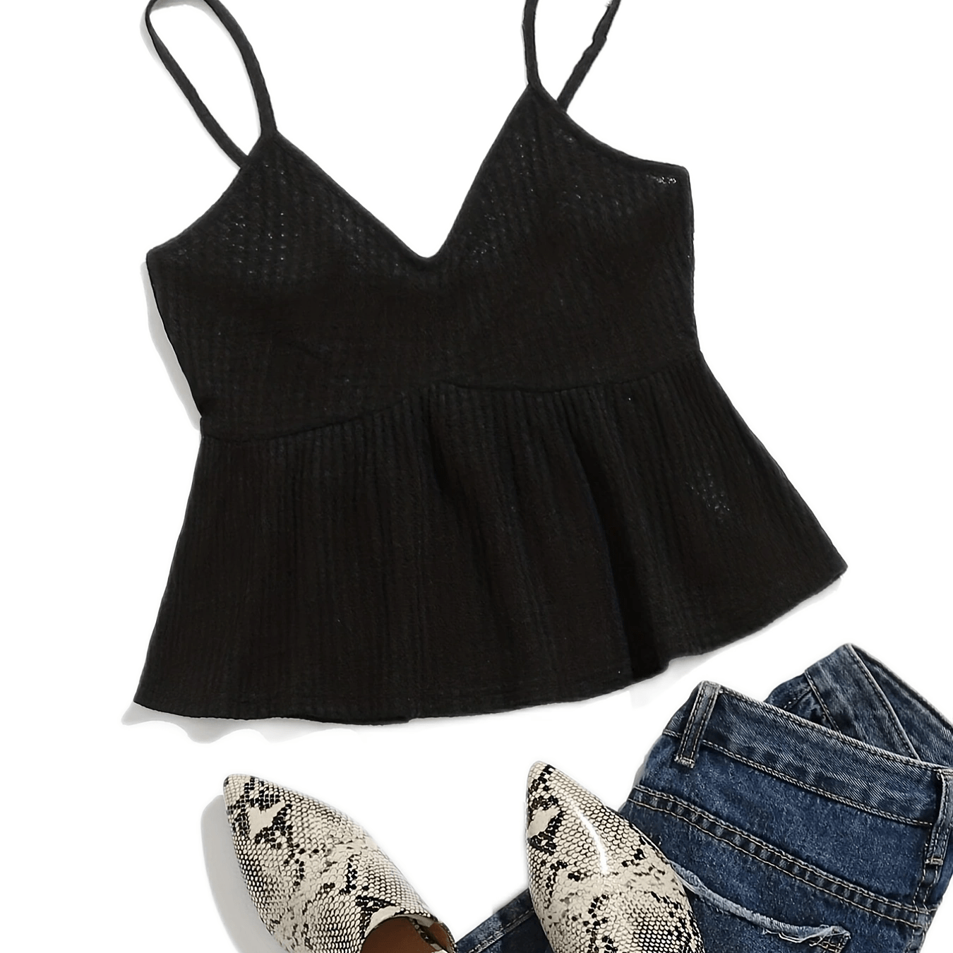 Solid Knitted Cami Top V Neck Sleeveless Top Women's Lingerie