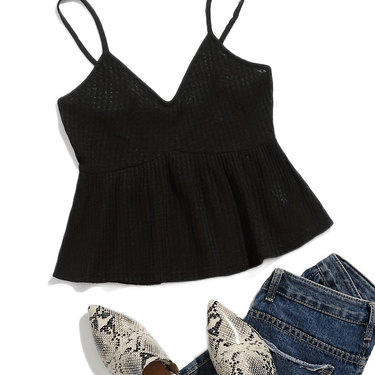 Solid Knitted Cami Top V Neck Sleeveless Top Women's Lingerie