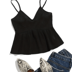Solid Knitted Cami Top V Neck Sleeveless Top Women's Lingerie
