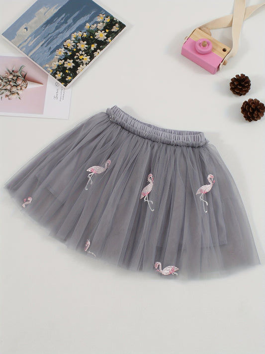 Flamingo Embroidery Tulle Tutu Skirt for Girls