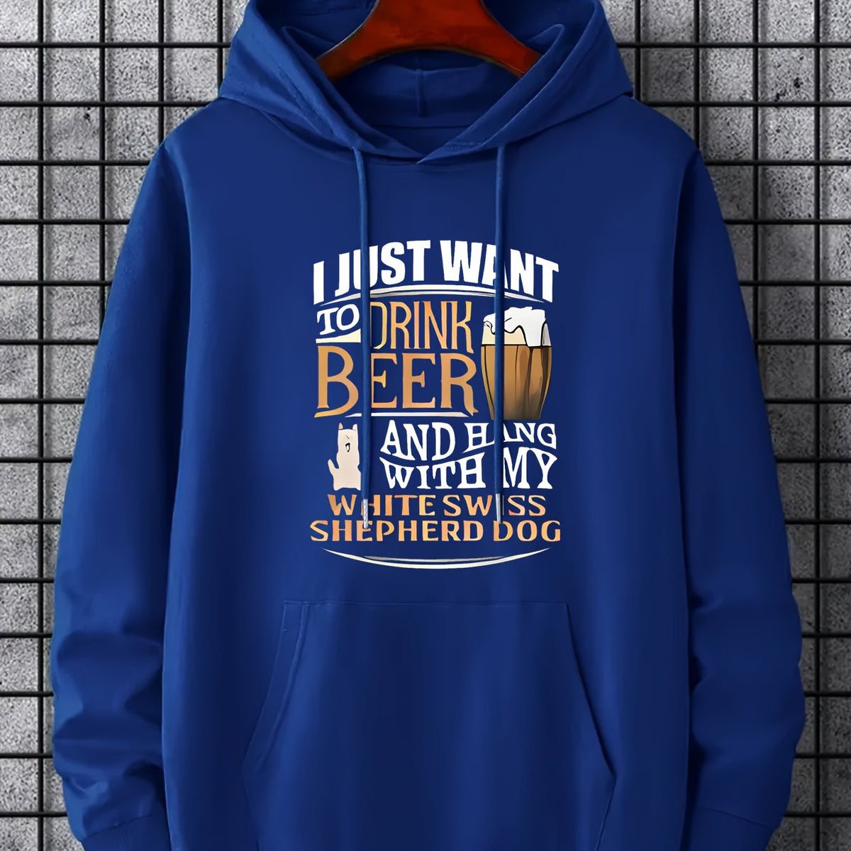 Men's Beer Print Hoodie Drawstring Sweatshirt