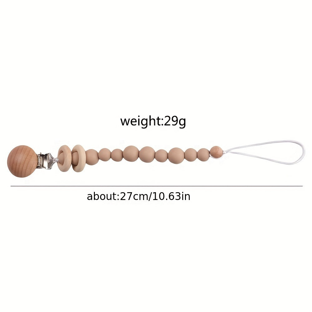 Beech Wood Clip Silicone Bead Pacifier Chain and Teether Chain Set