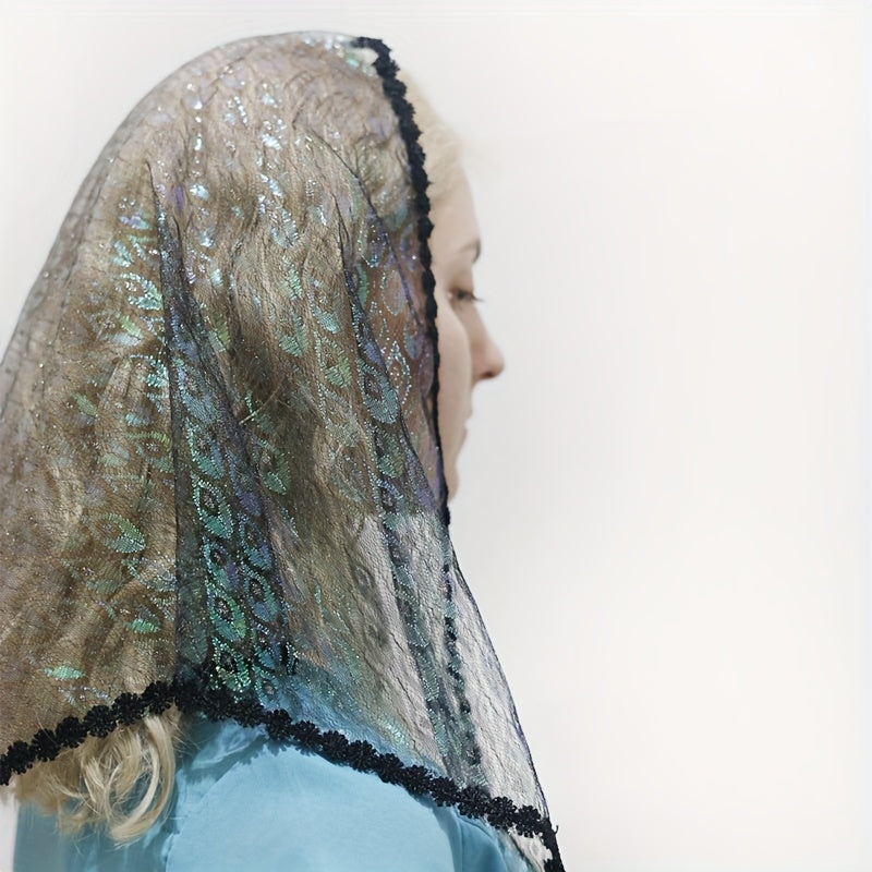Tulle Veil with Lace Trim and Sequin Print for Weddings