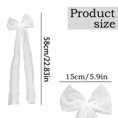Bridal Bow Veil Hair Clip with Pearls Large Lace Barrette