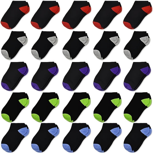 25 Pairs Boys Kids Breathable Comfy Low Cut Ankle Socks Block Socks