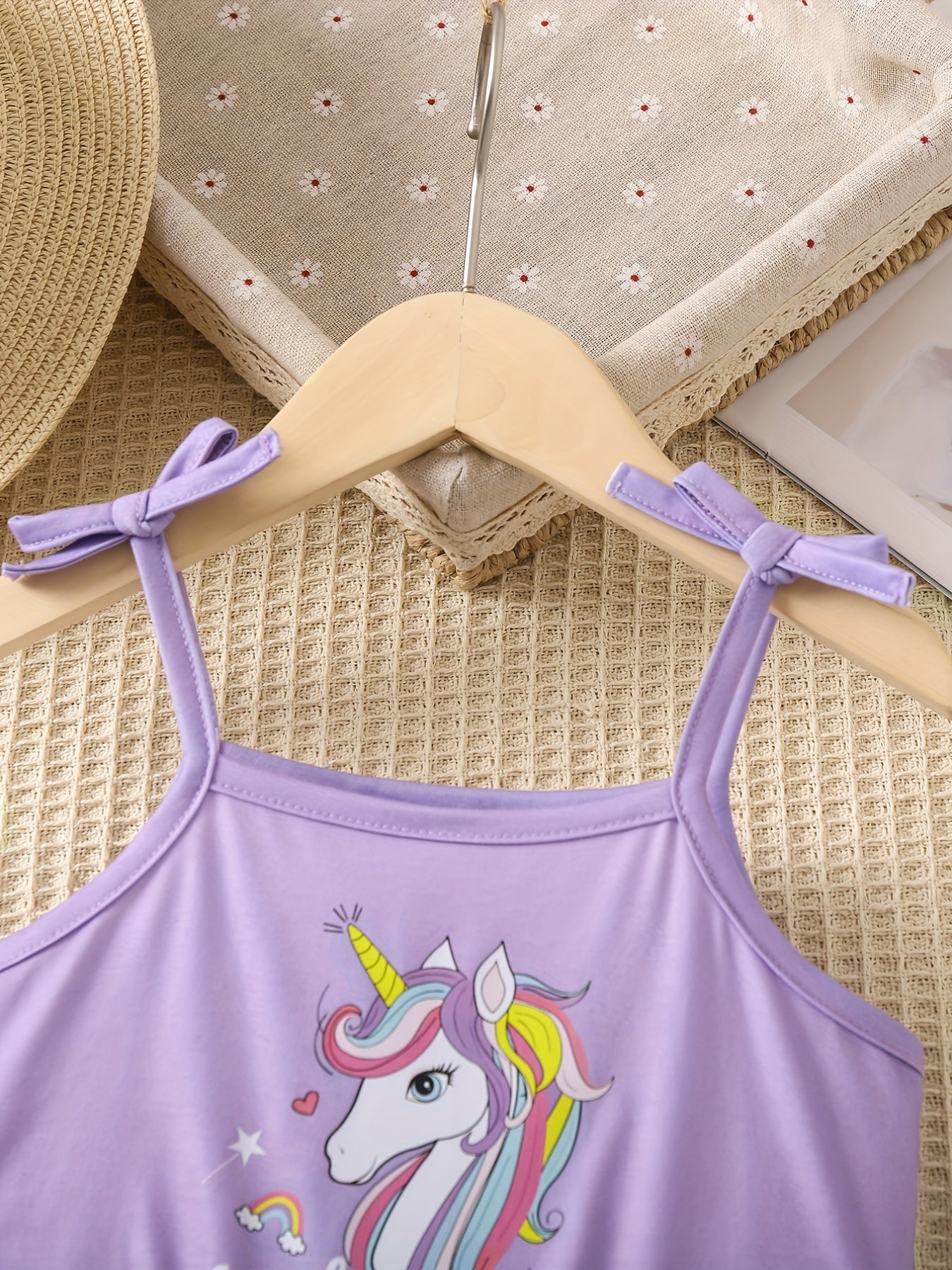 Toddler Girls Unicorn Graphic Bow Cami Rompers Jumpsuits