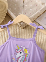 Toddler Girls Unicorn Graphic Bow Cami Rompers Jumpsuits