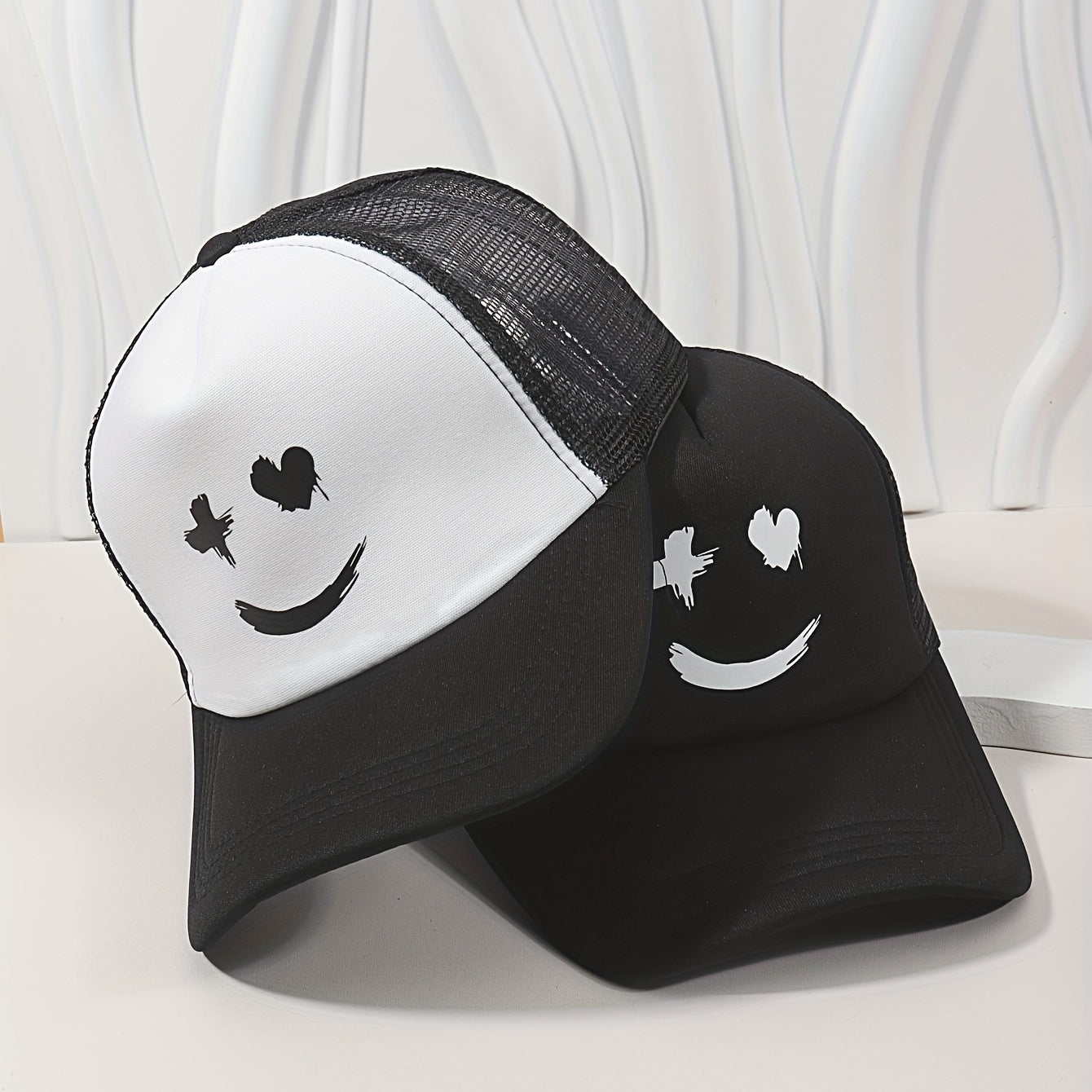 Smiling Face Hip Hop Couple Trucker Hats Baseball Cap Mesh Sunscreen Dad Hat