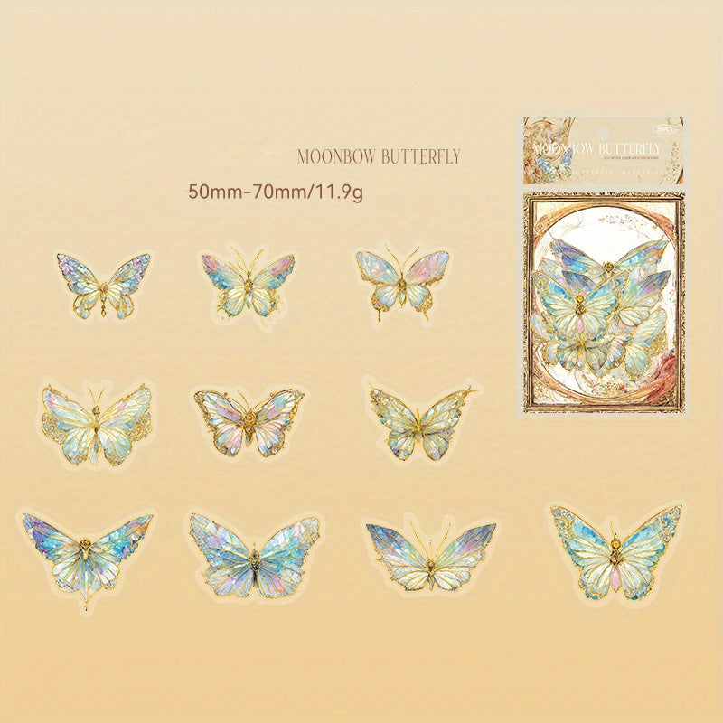 20pcs PET 3D Laser Golden Butterfly Stickers Decorative Decals Scrapbook Labels