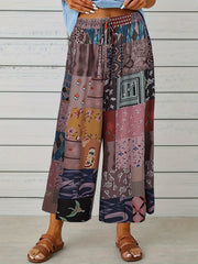  Colorblock Floral Print Wide Leg Pants