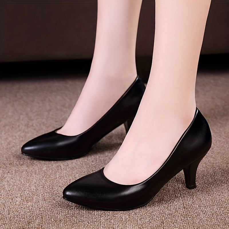 Chunky Heeled Pumps Slip On Pointed Toe High Heels